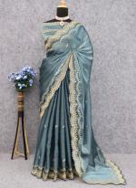 Burburry Silk Sky Blue Party Wear Embroidery Work Saree